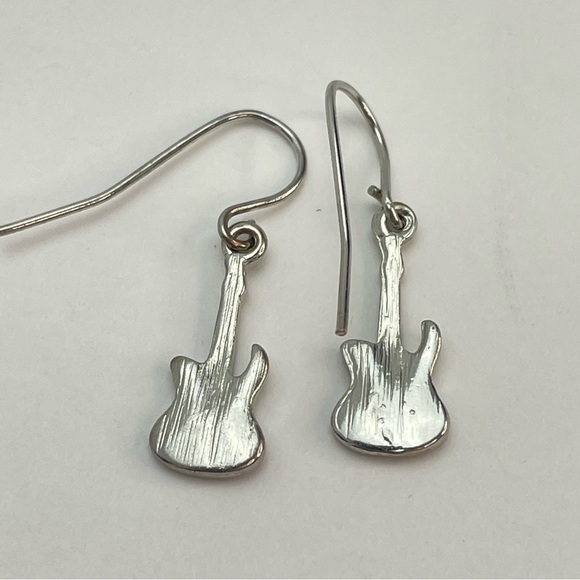 Red and Silver Tone Enamel Guitar Dangle Earrings - Picture 4 of 6